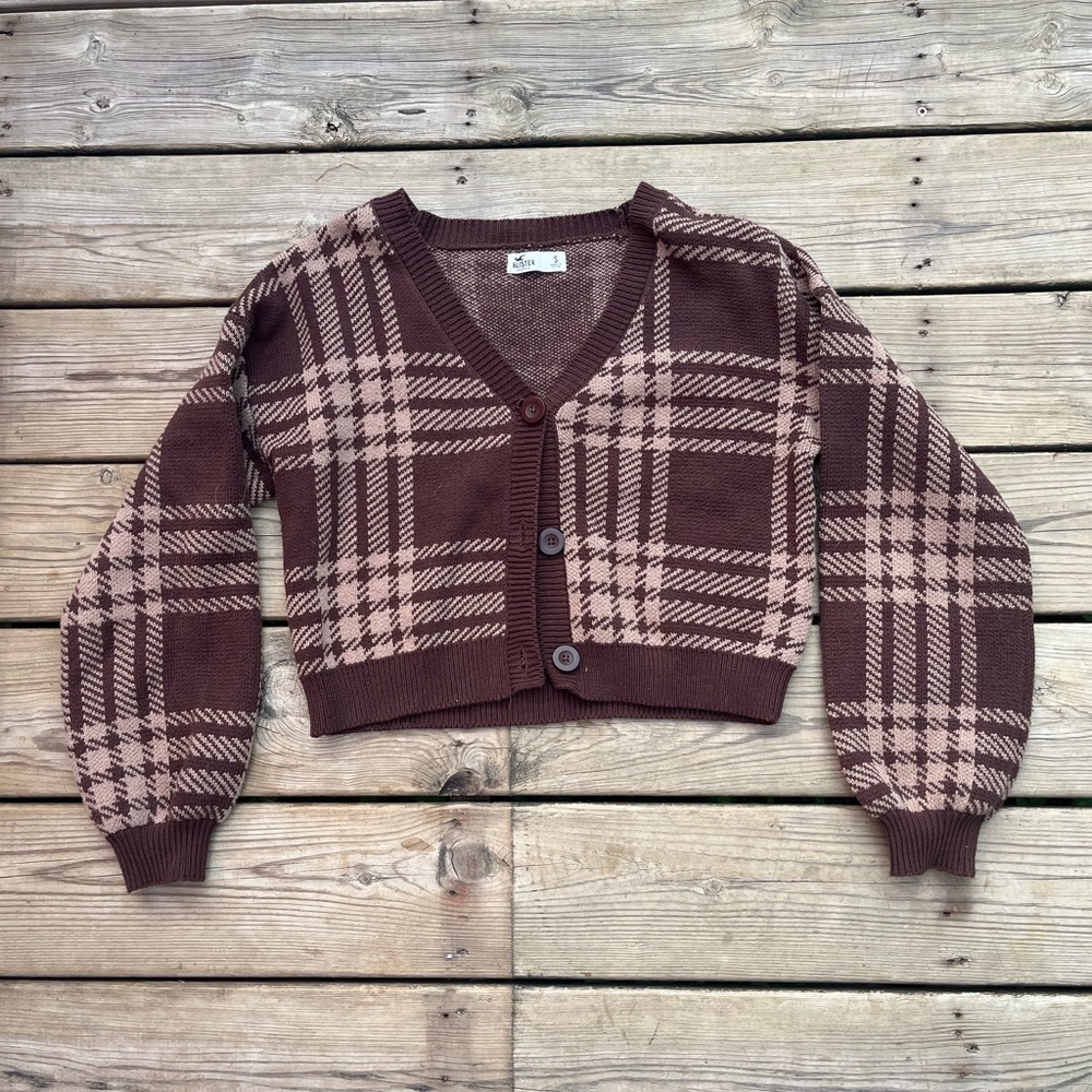 Hollister Brown Plaid Cropped Sweater
